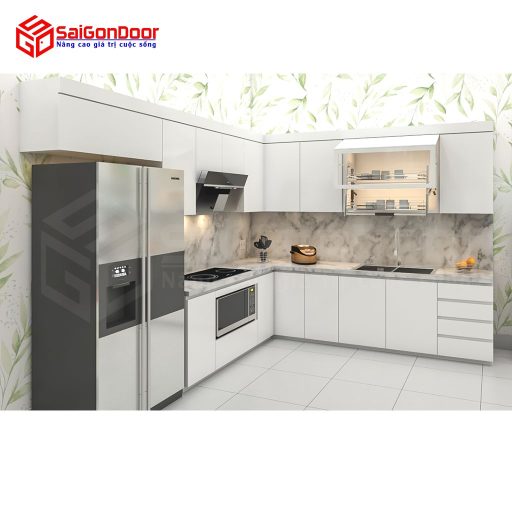 Nội thất nhà bếp chữ L Full trần