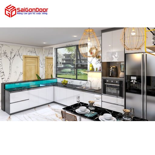 Nội thất nhà bếp chữ L hiện đại