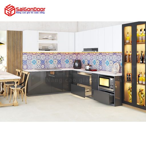 Nội thất nhà bếp chữ L tủ rượu