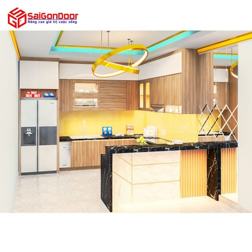Nội thất nhà bếp kịch trần có quầy Bar