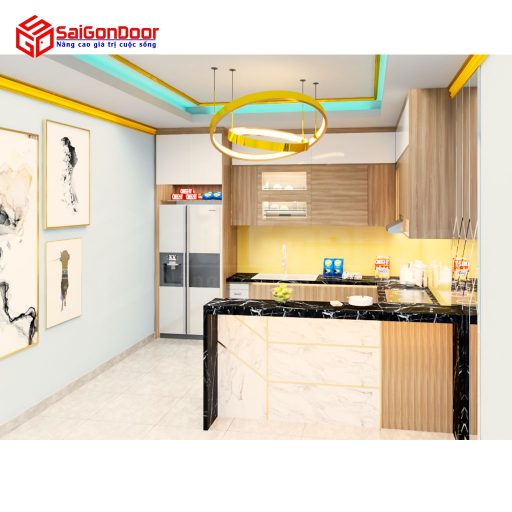 Nội thất nhà bếp kịch trần hiện đại quầy Bar
