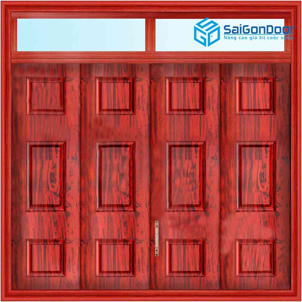 Mẫu cửa đẹp 4 cánh thép vân gỗ SGD CS4H11 màu nâu đỏ