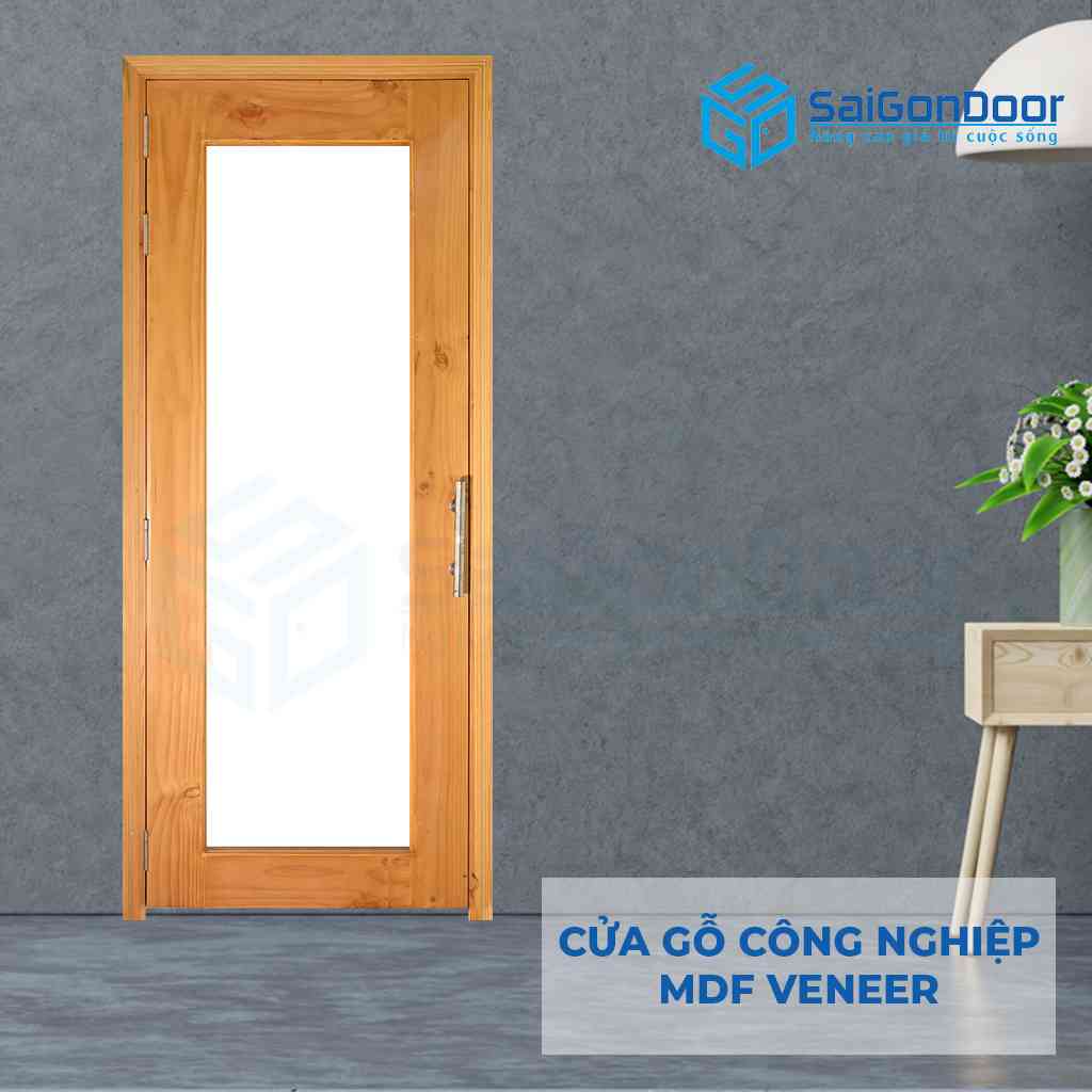 Mẫu cửa gỗ  MDF Veneer có ô kính mờ