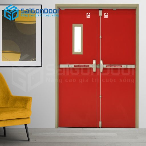 Cửa thép chống cháy TCC 2P1G1 thanh thoát hiểm đôi