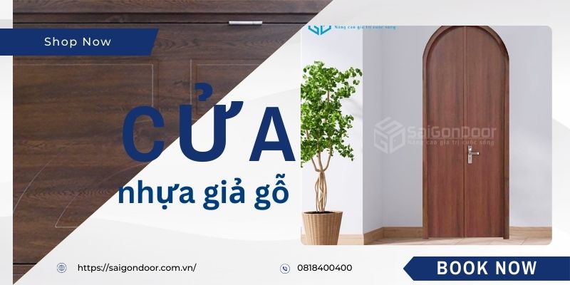 Mẫu cửa nhựa giả gỗ 2 cánh kiểu vòm